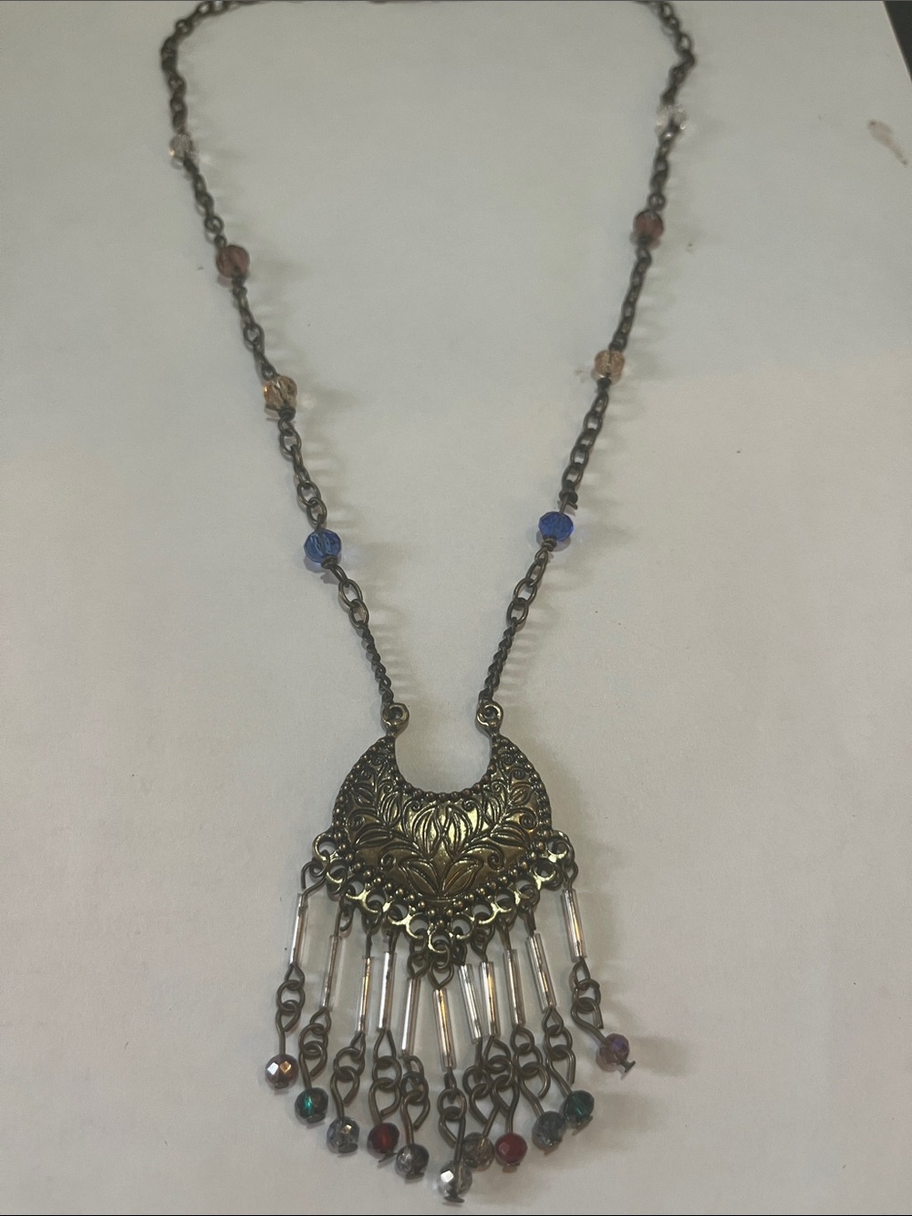 Engraved Medallion Beaded Crystal Necklace